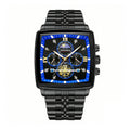 DEDIMA DDM317 Quartz Watch - Live Edition Men's Luxury Square Domed Case Sun-Moon Phase Luminous Hands Multi-Bead Steel Link Bracelet Wristwatch