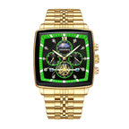 DEDIMA DDM317 Quartz Watch - Live Edition Men's Luxury Square Domed Case Sun-Moon Phase Luminous Hands Multi-Bead Steel Link Bracelet Wristwatch