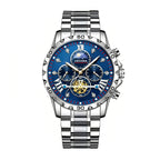 DEDIMA DDM508 Quartz Watch - Live Edition Men's Heavy Sport 45mm Domed Case Sun-Moon Phase Luminous Hands Steel Link Bracelet Wristwatch