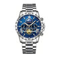 DEDIMA DDM508 Quartz Watch - Live Edition Men's Heavy Sport 45mm Domed Case Sun-Moon Phase Luminous Hands Steel Link Bracelet Wristwatch