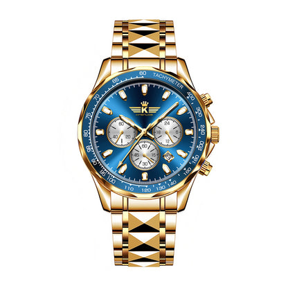 DEDIMA DDM813 Quartz Watch - Live Edition Men's Heavy Sport 44mm Chronograph Style Dial Luminous Hands Day Date 3D Pyramid Steel Bracelet Wristwatch
