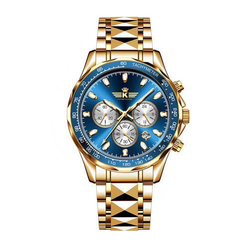 DEDIMA DDM813 Quartz Watch - Live Edition Men's Heavy Sport 44mm Chronograph Style Dial Luminous Hands Day Date 3D Pyramid Steel Bracelet Wristwatch