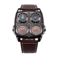 Oulm HP1140 Quartz Watch - Live Edition Men's Heavy Steampunk Dual Time Zone Industrial Black Case Luminous Hands Compass Wide Leather Strap Tactical Wristwatch