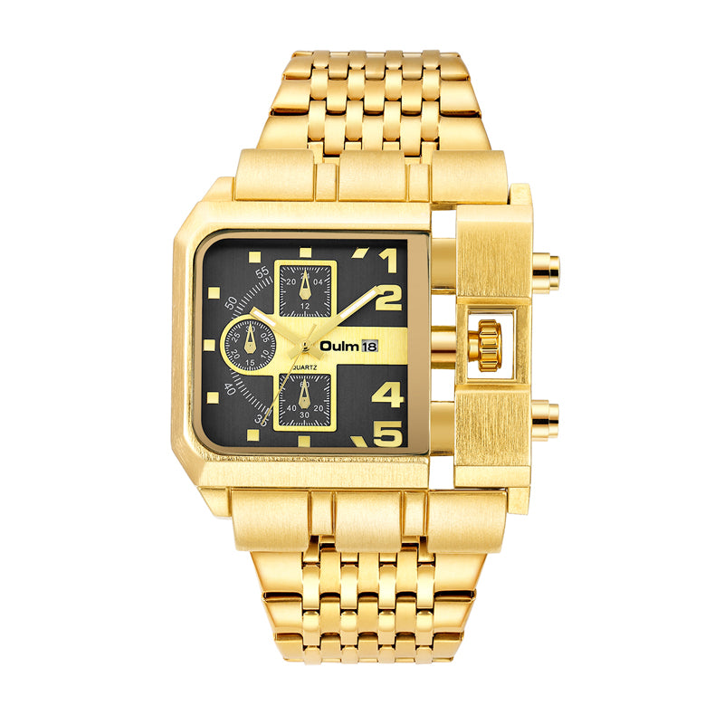 Oulm HP3364B Live Edition Men's Heavy Watch - Cyberpunk Industrial Design Asymmetric Armor Case Wide Metal Band Sport Wristwatch