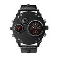 Oulm HP3741 Live Edition Men's Tactical Watch - Cyberpunk Multi Time Zone Dual Movement Oversized Round Armor Case with Built-in Compass Sport Wristwatch