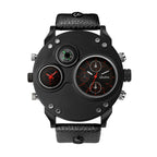 Oulm HP3741 Live Edition Men's Tactical Watch - Cyberpunk Multi Time Zone Dual Movement Oversized Round Armor Case with Built-in Compass Sport Wristwatch