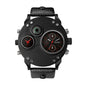 Oulm HP3741 Live Edition Men's Tactical Watch - Cyberpunk Multi Time Zone Dual Movement Oversized Round Armor Case with Built-in Compass Sport Wristwatch