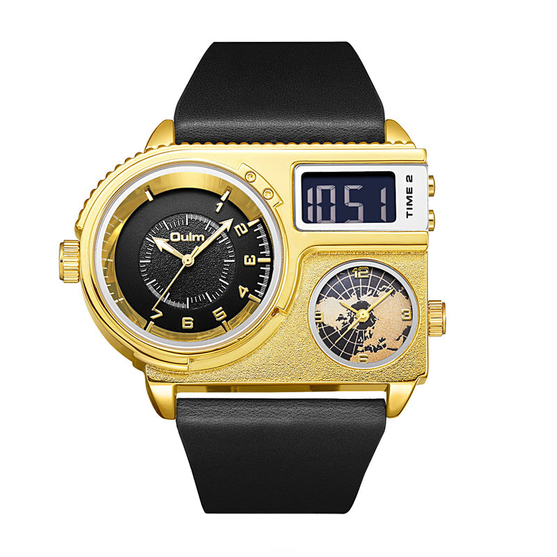 Oulm HP5026 Live Edition Men's Tactical Watch - Cyberpunk Multi Time Zone Ana-Digi Dual Core Armor Case Wide Strap Sport Wristwatch