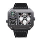 Oulm HP9150 Quartz Watch - Live Edition Men's Heavy Steampunk Dual Time Zone Industrial Black Case Luminous Hands Compass Wide Leather Strap Tactical Wristwatch