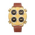 Oulm HP9151 Live Edition Men's Tactical Watch - Cyberpunk Multi Time Zone 4-Movement Round Armor Case Sport Stitched Strap Wristwatch