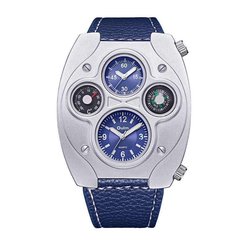 Oulm HP9155 Live Edition Men's Tactical Watch - Cyberpunk Multi Time Zone Dual Movement Shield Armor Case with Built-in Compass & Thermometer Sport Wristwatch