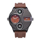 BOSME HP9167 Quartz Watch - Live Edition Men's Heavy Steampunk Dual Time Zone Industrial Black Case Luminous Hands Compass Silicone Strap Tactical Wristwatch