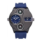 BOSME HP9167 Quartz Watch - Live Edition Men's Heavy Steampunk Dual Time Zone Industrial Black Case Luminous Hands Compass Silicone Strap Tactical Wristwatch