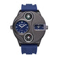 BOSME HP9167 Quartz Watch - Live Edition Men's Heavy Steampunk Dual Time Zone Industrial Black Case Luminous Hands Compass Silicone Strap Tactical Wristwatch