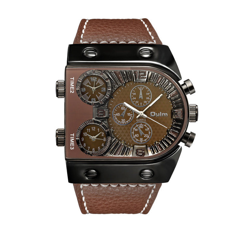Oulm HP9315 Quartz Watch - Live Edition Men's Heavy Steampunk Industrial Matte Case Luminous Hands Wide Leather Strap Tactical Wristwatch