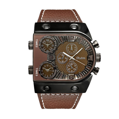 Oulm HP9315 Quartz Watch - Live Edition Men's Heavy Steampunk Industrial Matte Case Luminous Hands Wide Leather Strap Tactical Wristwatch