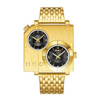 Oulm HT5024 Live Edition Men's Tactical Watch - Cyberpunk Multi Time Zone Dual Movement Rectangle Armor Case Metal Band Sport Wristwatch