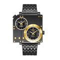 Oulm HT5024 Live Edition Men's Tactical Watch - Cyberpunk Multi Time Zone Dual Movement Rectangle Armor Case Metal Band Sport Wristwatch