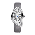 HT9175 Live Edition Women's Surrealist Melted Crash Quartz Watch - 40x22mm Silver Case Asymmetric Dial Leather Band Wristwatch