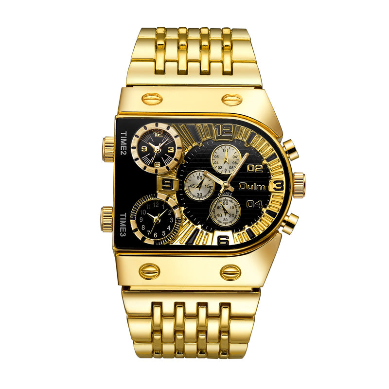 Oulm HT9315 Live Edition Men's Steampunk Watch - Tactical Multi Time Zone Dual Movement Asymmetric Armor Case Heavy Metal Band Sport Wristwatch