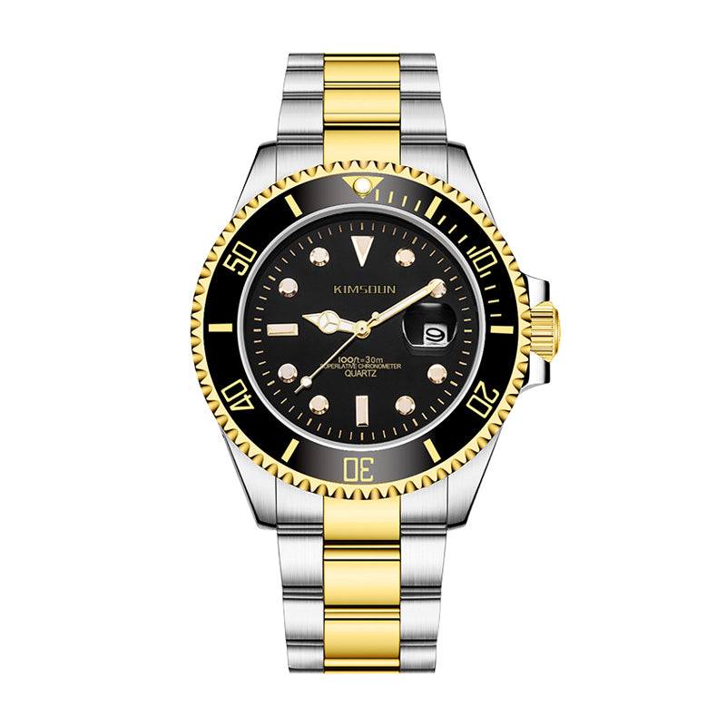 KIMSDUN JSD1022 Live Edition Men's Classic Diver Quartz Watch - 45mm Silver Case Cyclops Date Window Luminous Dial Metal Band Wristwatch