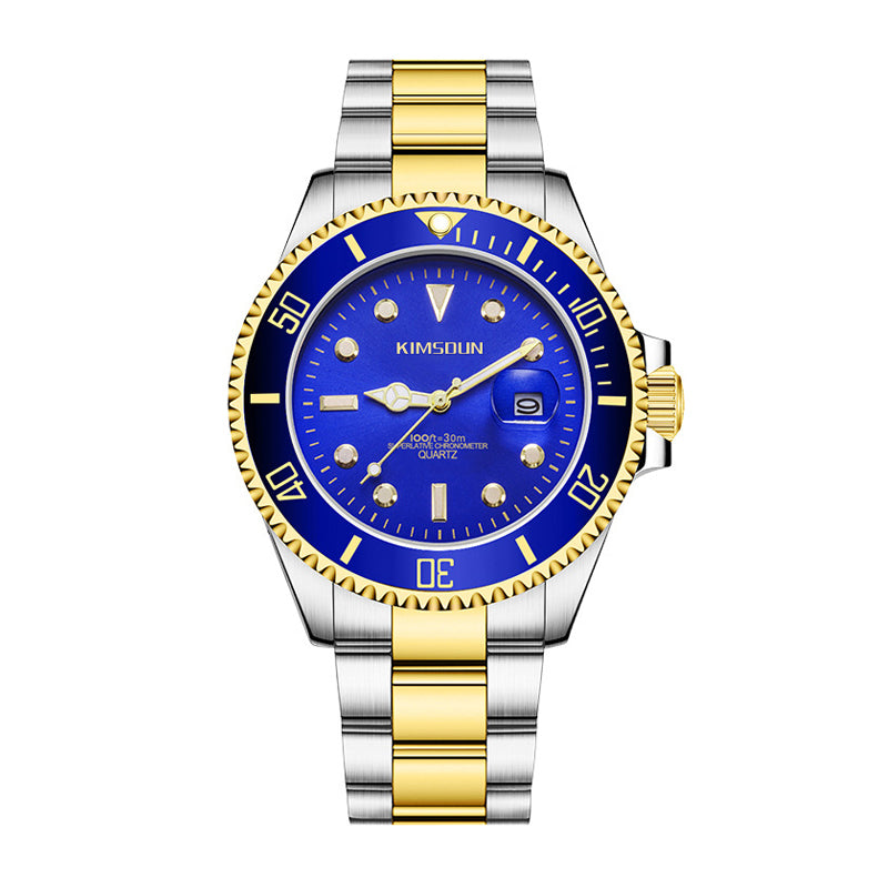 KIMSDUN JSD1022 Live Edition Men's Classic Diver Quartz Watch - 45mm Silver Case Cyclops Date Window Luminous Dial Metal Band Wristwatch