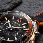 KIMSDUN JSD1804 Live Edition Men's Rotatable Bezel Diver Chrono Quartz Watch - 44mm Silver Case Black Dial 6H Date Silicone Strap Wristwatch