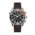 KIMSDUN JSD1804 Live Edition Men's Rotatable Bezel Diver Chrono Quartz Watch - 44mm Silver Case Black Dial 6H Date Silicone Strap Wristwatch