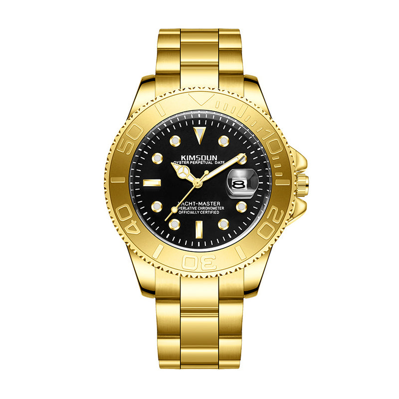 JEMSDUN JSD1818 Live Edition Men's Yacht-Master Style Quartz Watch - 43mm Rotating Relief Bezel Crystal Marker Dial 3H Date Cyclops Lens Metal Wristwatch