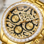KIMSDUN JSD1833 Live Edition Men's Baguette Bezel Chronograph Quartz Watch - 42mm Gold Case Filigree Diamond Dial 24H Subdials Metal Band Wristwatch