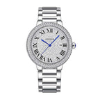 KIMSDUN JSD1837 Live Edition Men's Diamond Pave Calendar Quartz Watch - 41mm Case Roman Numerals 3H Date Blued Hands Stainless Steel Bracelet Wristwatch