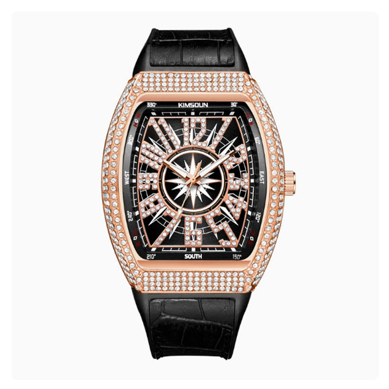 JEMSDUN JSD2132B Live Edition Men's High-Street Fashion Quartz Watch - 54x44mm Rose Gold Tonneau Crystal Case Compass Star Dial Luminous Wristwatch