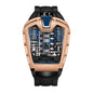 JEMSDUN JSD724 Live Edition Men's Futuristic Racing Engine Quartz Watch - 50x43mm Rose Gold Case V8 Engine Cylinder Dial Bullhead Crown Silicone Strap Wristwatch