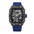 JEMSDUN JSD915 Live Edition Unisex High-Street Tonneau Quartz Watch - 38x48mm Carbon Pattern Case Mechanical Skeleton Dial Hook-and-Loop Nylon Strap Wristwatch