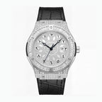KDW KDW2369 Live Edition Men's Iced Out Eastern Arabic Quartz Watch - 42mm Case Baguette Bezel Pave Dial 3H Date Silicone Strap Wristwatch