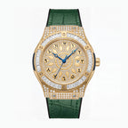 KDW KDW2369 Live Edition Men's Iced Out Eastern Arabic Quartz Watch - 42mm Case Baguette Bezel Pave Dial 3H Date Silicone Strap Wristwatch