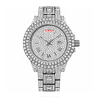 KDW KDW2386 Live Edition Men's Luxury Iced-Out Quartz Watch - 43mm Full Crystal Bezel & Bracelet Arc 12H Day 3H Date Roman Numeral Dial Metal Wristwatch