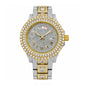 KDW KDW2386 Live Edition Men's Luxury Iced-Out Quartz Watch - 43mm Full Crystal Bezel & Bracelet Arc 12H Day 3H Date Roman Numeral Dial Metal Wristwatch