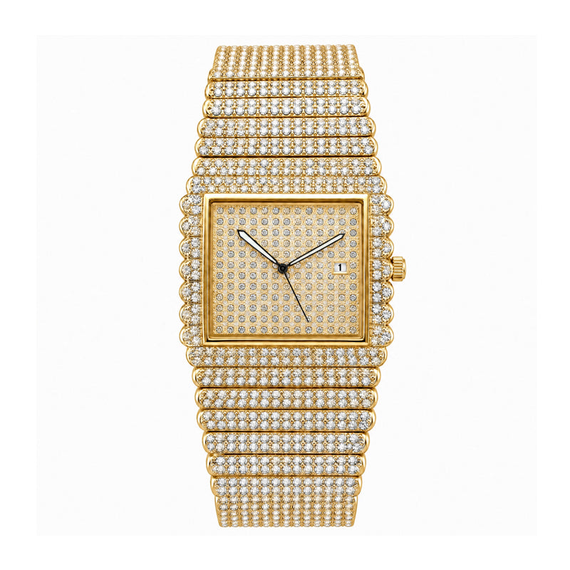 KDW KDW2399 Quartz Watch - Live Edition Men's & Women‘s Couple Luxury 38mm Full Iced-Out Crystal Pavé Case 3-Hand Calendar Date Fully Encrusted Link Bracelet Wristwatch