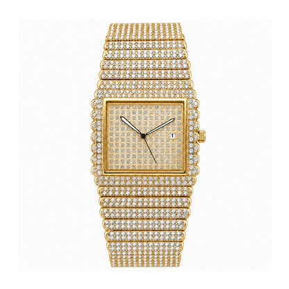 KDW KDW2399 Quartz Watch - Live Edition Men's & Women‘s Couple Luxury 38mm Full Iced-Out Crystal Pavé Case 3-Hand Calendar Date Fully Encrusted Link Bracelet Wristwatch