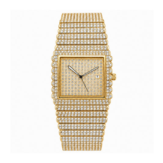 KDW KDW2399 Quartz Watch - Live Edition Men's & Women‘s Couple Luxury 38mm Full Iced-Out Crystal Pavé Case 3-Hand Calendar Date Fully Encrusted Link Bracelet Wristwatch