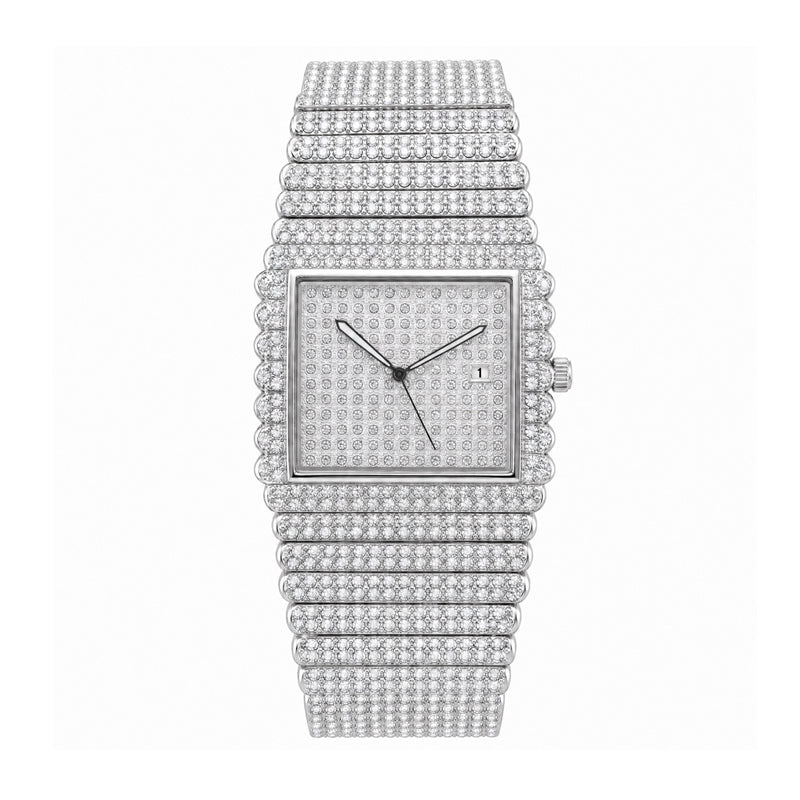KDW KDW2399 Quartz Watch - Live Edition Men's & Women‘s Couple Luxury 38mm Full Iced-Out Crystal Pavé Case 3-Hand Calendar Date Fully Encrusted Link Bracelet Wristwatch
