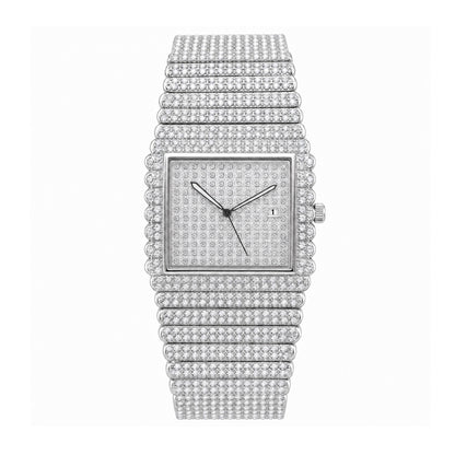 KDW KDW2399 Quartz Watch - Live Edition Men's & Women‘s Couple Luxury 38mm Full Iced-Out Crystal Pavé Case 3-Hand Calendar Date Fully Encrusted Link Bracelet Wristwatch