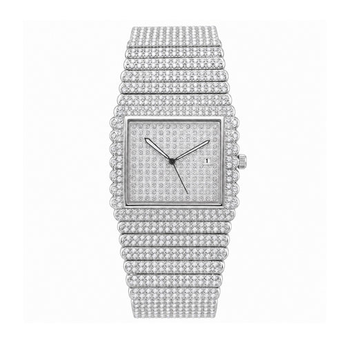 KDW KDW2399 Quartz Watch - Live Edition Men's & Women‘s Couple Luxury 38mm Full Iced-Out Crystal Pavé Case 3-Hand Calendar Date Fully Encrusted Link Bracelet Wristwatch