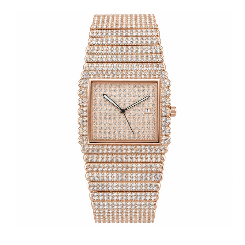 KDW KDW2399 Quartz Watch - Live Edition Men's & Women‘s Couple Luxury 38mm Full Iced-Out Crystal Pavé Case 3-Hand Calendar Date Fully Encrusted Link Bracelet Wristwatch