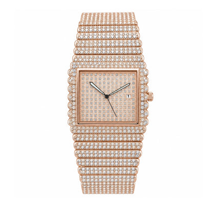KDW KDW2399 Quartz Watch - Live Edition Men's & Women‘s Couple Luxury 38mm Full Iced-Out Crystal Pavé Case 3-Hand Calendar Date Fully Encrusted Link Bracelet Wristwatch