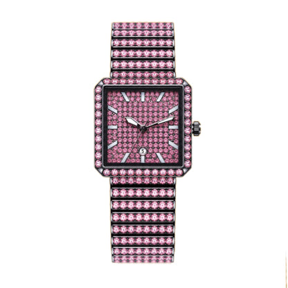 KDW KDW2410 Quartz Watch - Live Edition Luxury Full IPG Gold Crystal Pavé Square Case Iced-Out 20mm Link Bracelet Wristwatch