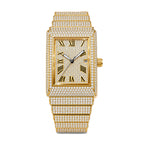 KDW KDW8337G Quartz Watch - Live Edition Men's Luxury Heavy 54mm Full Iced-Out Crystal Pavé Square Case Roman Numeral Day-Date Fully Encrusted Wide Link Bracelet Wristwatch