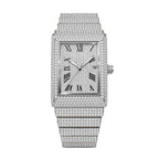 KDW KDW8337G Quartz Watch - Live Edition Men's Luxury Heavy 54mm Full Iced-Out Crystal Pavé Square Case Roman Numeral Day-Date Fully Encrusted Wide Link Bracelet Wristwatch