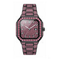 KDW KDW8801 Live Edition Men's Fully Iced Out Octagonal Quartz Watch - 42x46mm Black IPB Case Colored Diamond Dial 3H Date Window Metal Band Wristwatch